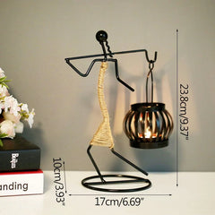 Nordic Metal Abstract Character Candle Holder with a  picture of book and flower