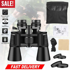 Portable Zoom Binoculars with FMC Lens Low Light Night Vision and  display of lens and bag 
