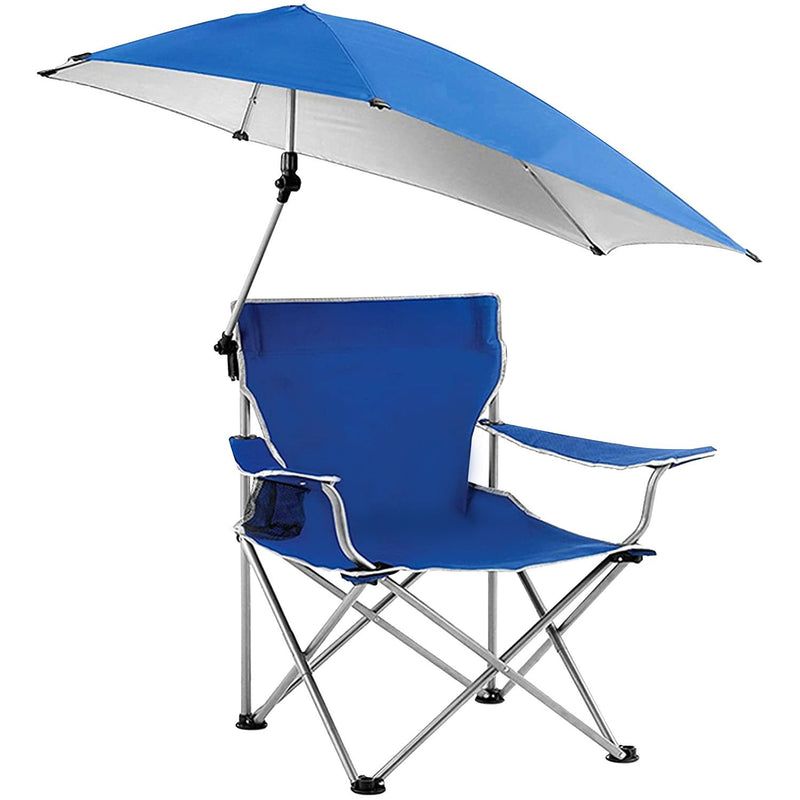 Foldable Beach Chair with Detachable Umbrella Armrest Adjustable Canopy
